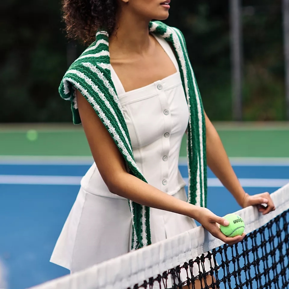 Anthropologie Daily Practice White Sleeveless Pleated Mini Tennis Preppy Dress